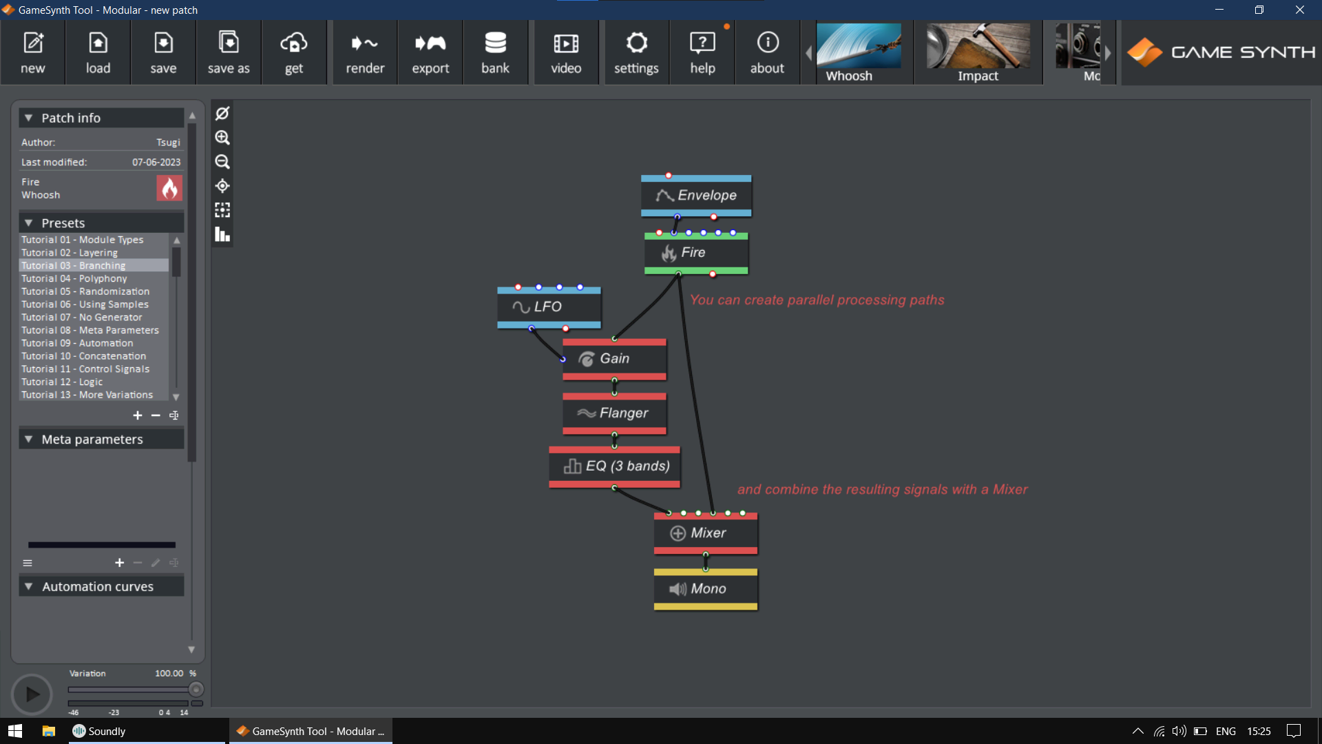 Modular Patching Environment in GameSynth